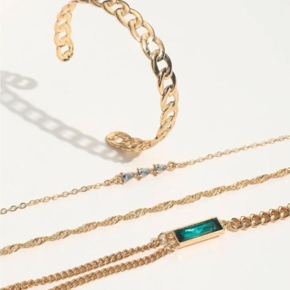 Gold 4pc Rhinestone Chain Bracelet Set - Picture 3 of 3